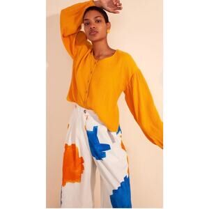 L.F. MARKEY Button Down Fletcher Blouse Saffron Yellow 8